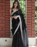 Black Banarasi Silk Saree | Traditional Puja Wear