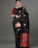 Black Banarasi Silk Saree | Traditional Wedding Wear