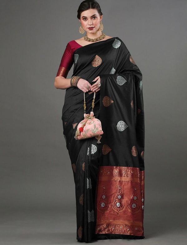 Black Banarasi Silk Saree | Traditional Wedding Wear