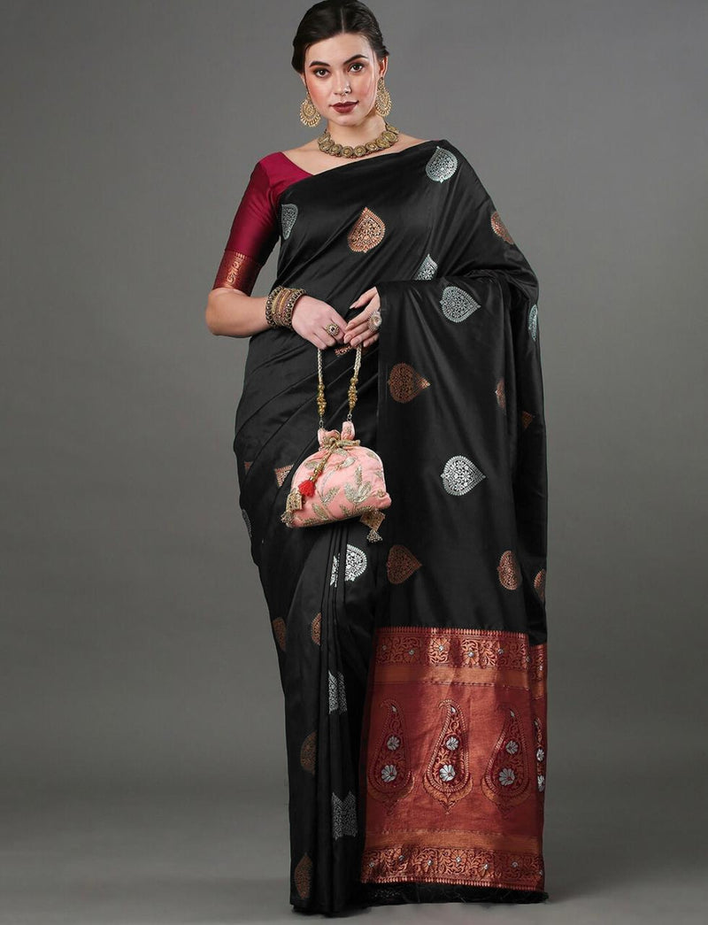 Black Banarasi Silk Saree | Traditional Wedding Wear