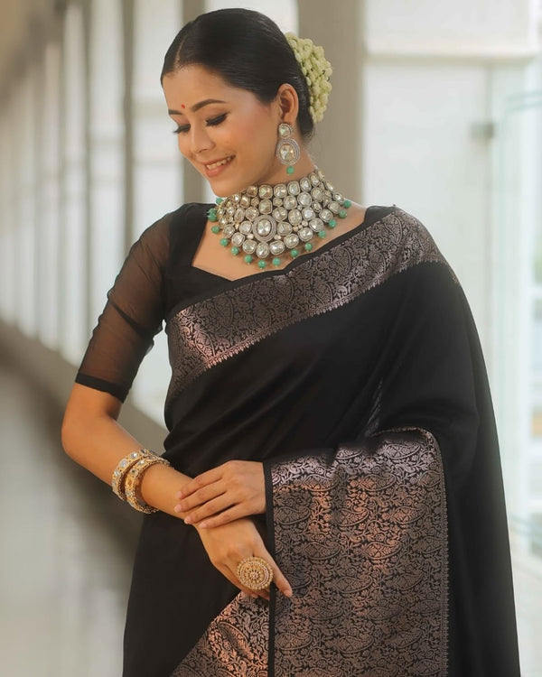 Black Banarasi Silk Saree | Traditional Wedding Wear