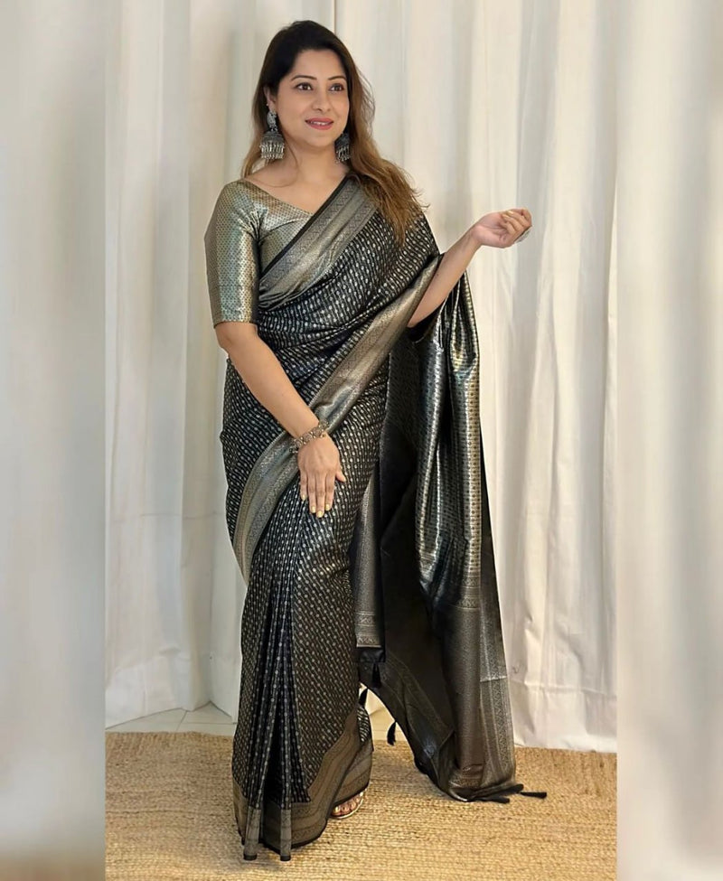 Black Banarasi Silk Saree | Traditional Zari Weave