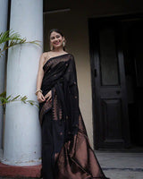 Black Banarasi Silk Saree | Traditional Zari Weave