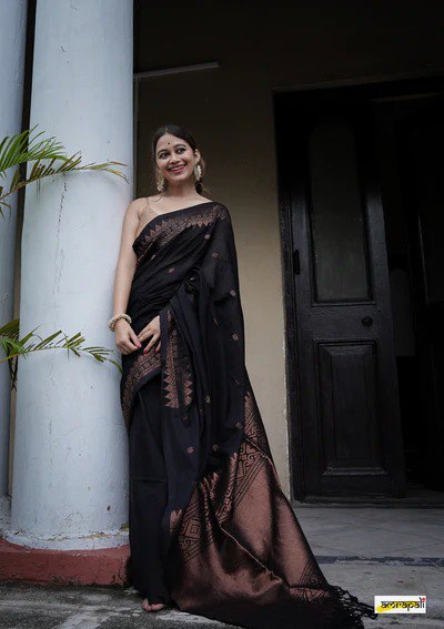 Black Banarasi Silk Saree | Traditional Zari Weave