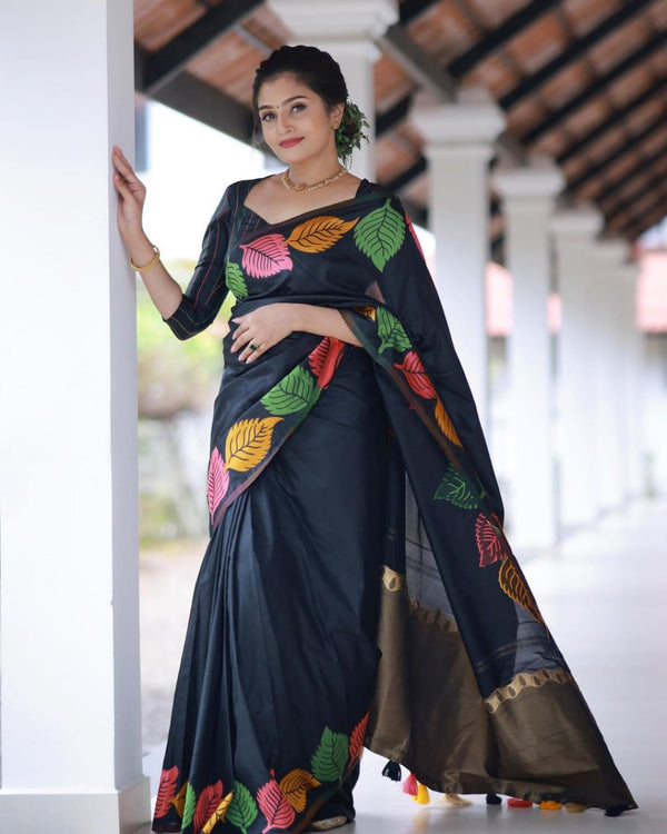 Black Banarasi Silk Saree | Traditional Zari Weave