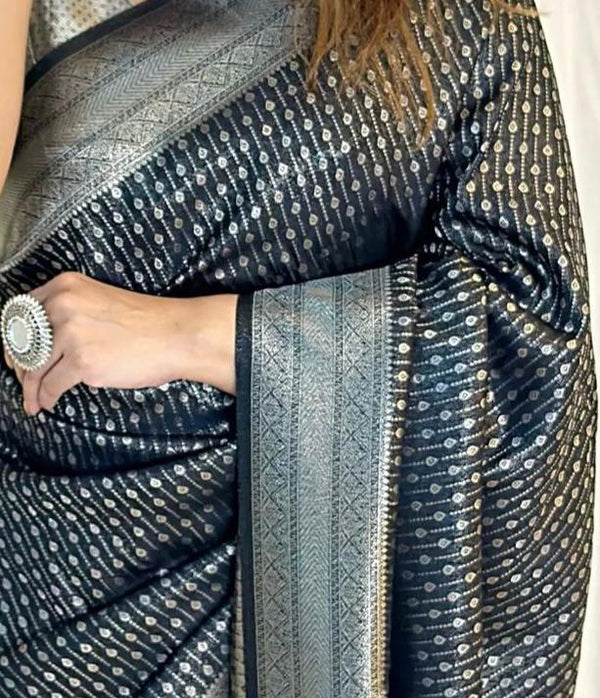 Black Banarasi Silk Saree | Traditional Zari Weave