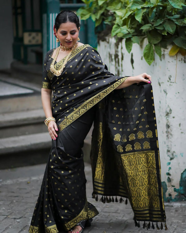 Black Banarasi Silk Saree | Wedding & Festive Wear