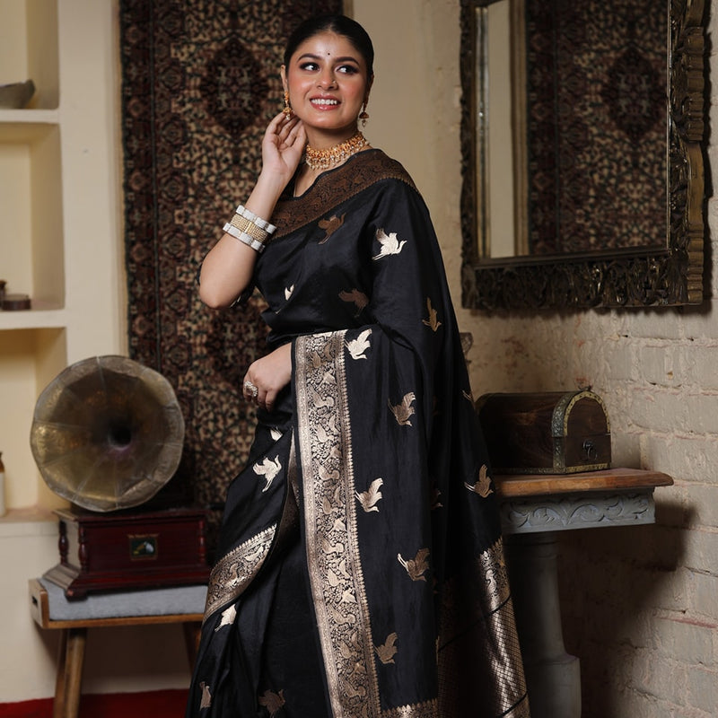 Black Banarasi Silk Saree | Wedding & Festive Wear