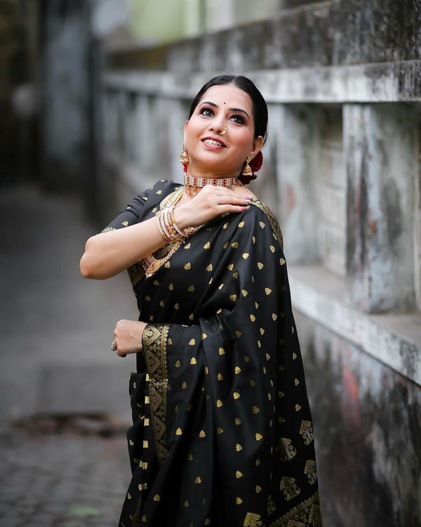 Black Banarasi Silk Saree | Wedding & Festive Wear