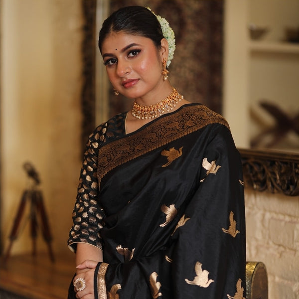 Black Banarasi Silk Saree | Wedding & Festive Wear