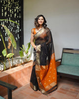 Black Cotton Saree | Comfort Handloom Weave