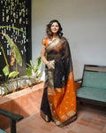 Black Cotton Saree | Comfort Handloom Weave