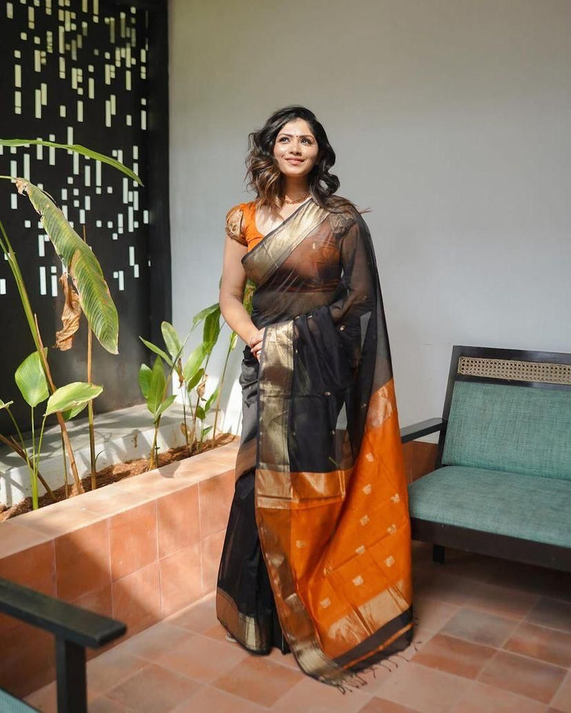 Black Cotton Saree | Comfort Handloom Weave