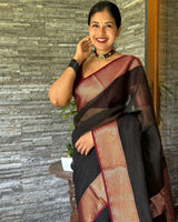 Black Cotton Saree | Comfort Handloom Weave