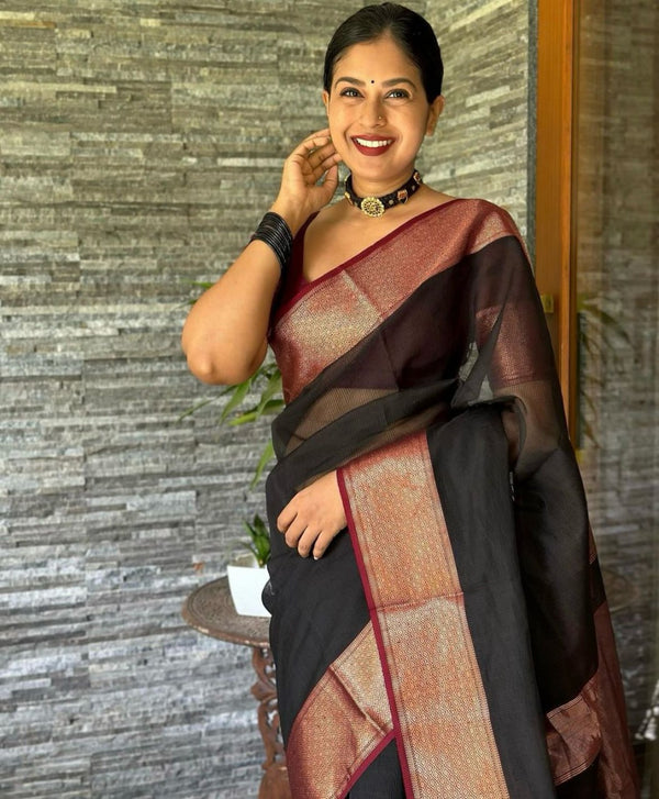 Black Cotton Saree | Comfort Handloom Weave