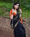 Black Cotton Saree | Comfort Handloom Weave