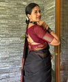 Black Cotton Saree | Comfort Handloom Weave