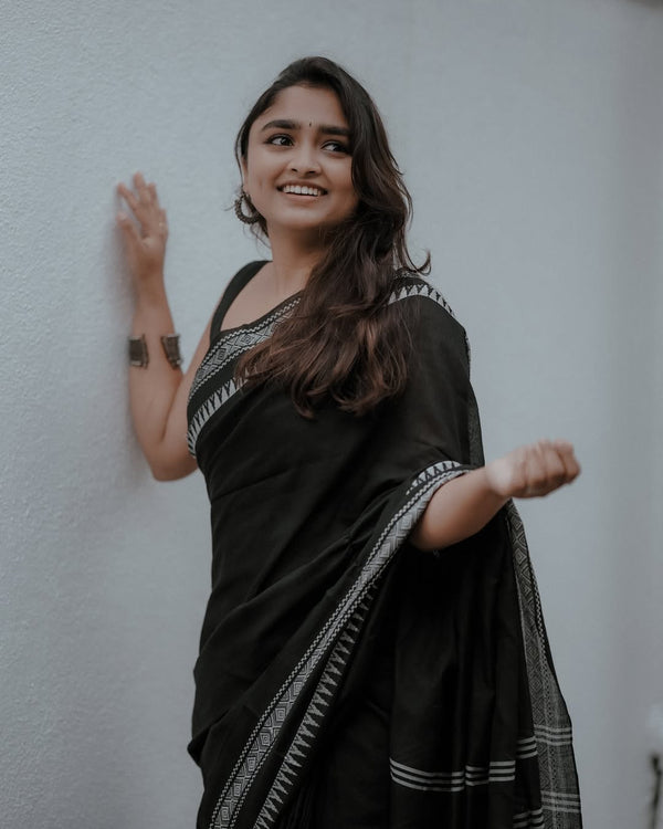 Black Cotton Saree | Festive & Party Wear