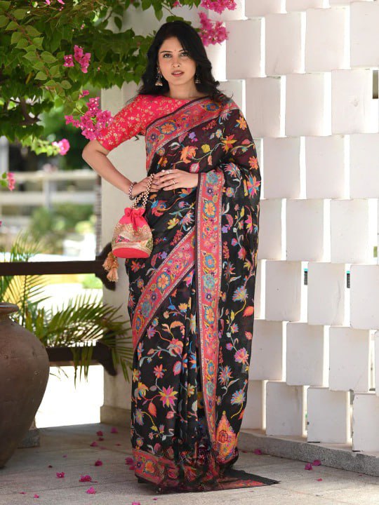 Black Cotton Saree | Traditional Handloom Wear