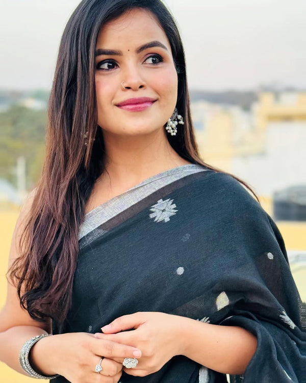 Black Cotton Saree | Traditional Handloom Wear