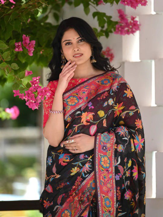 Black Cotton Saree | Traditional Handloom Wear