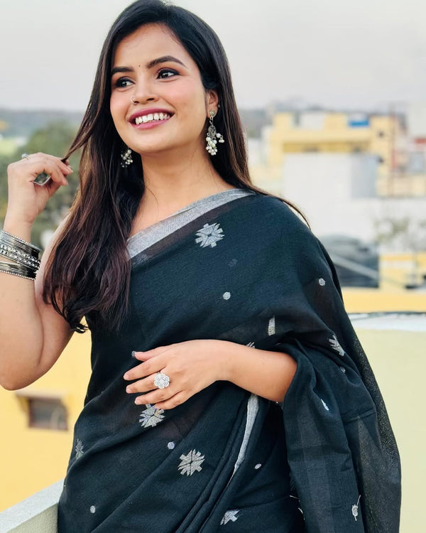 Black Cotton Saree | Traditional Handloom Wear