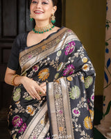 Black Jacquard Silk Saree | Bridal & Festive Wear
