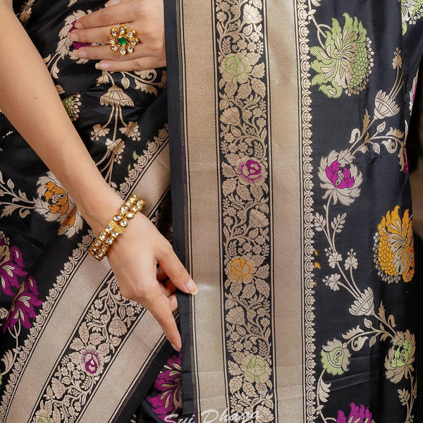 Black Jacquard Silk Saree | Bridal & Festive Wear