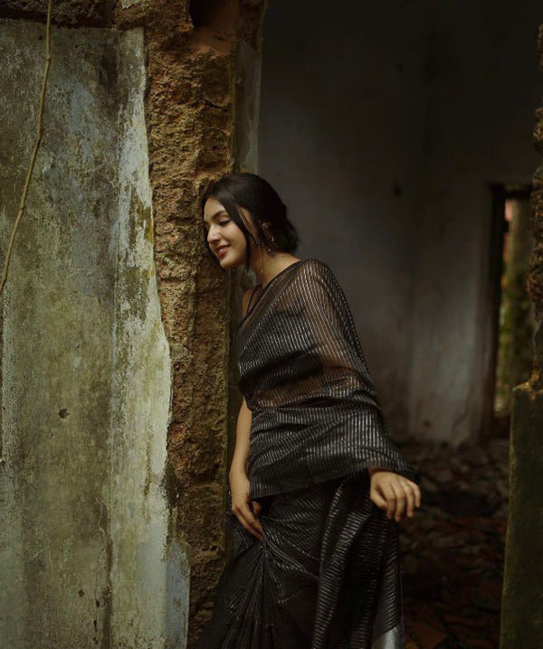 Black Jacquard Silk Saree | Bridal & Festive Wear