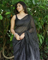 Black Jacquard Silk Saree | Ethnic Wear for Women