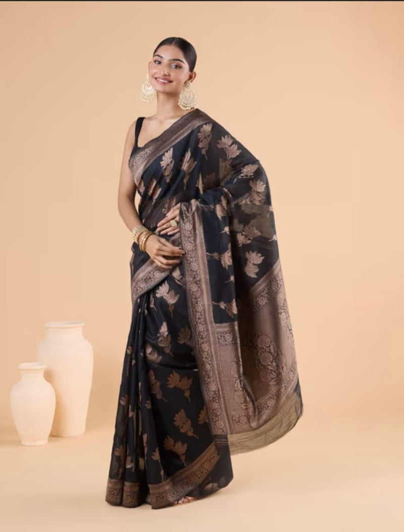 Black Jacquard Silk Saree | Festival & Ceremony Wear