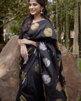 Black Jacquard Silk Saree | Festival & Ceremony Wear