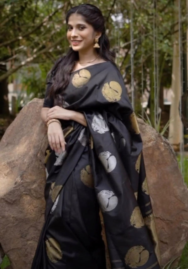 Black Jacquard Silk Saree | Festival & Ceremony Wear