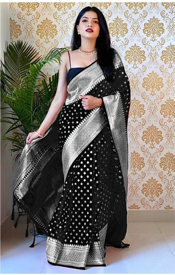 Black Jacquard Silk Saree | Festival & Ceremony Wear