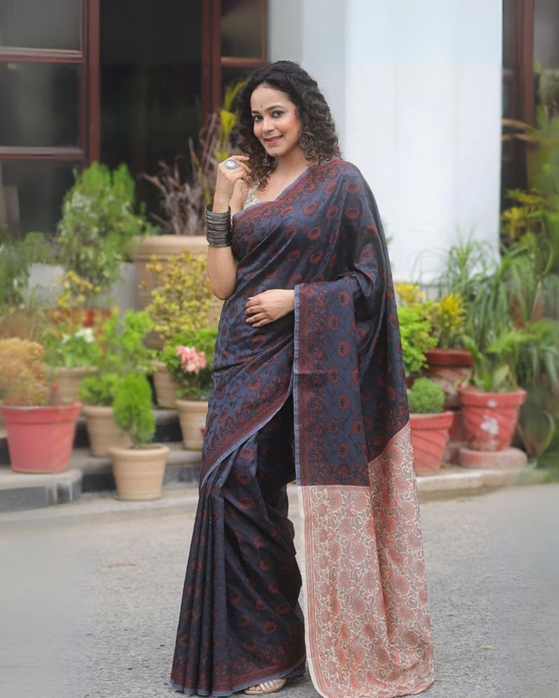 Black Jacquard Silk Saree | Festive & Party Wear
