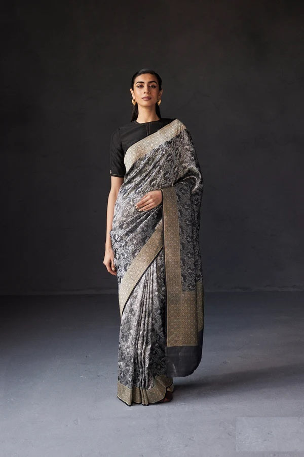 Black Jacquard Silk Saree | Festive & Party Wear