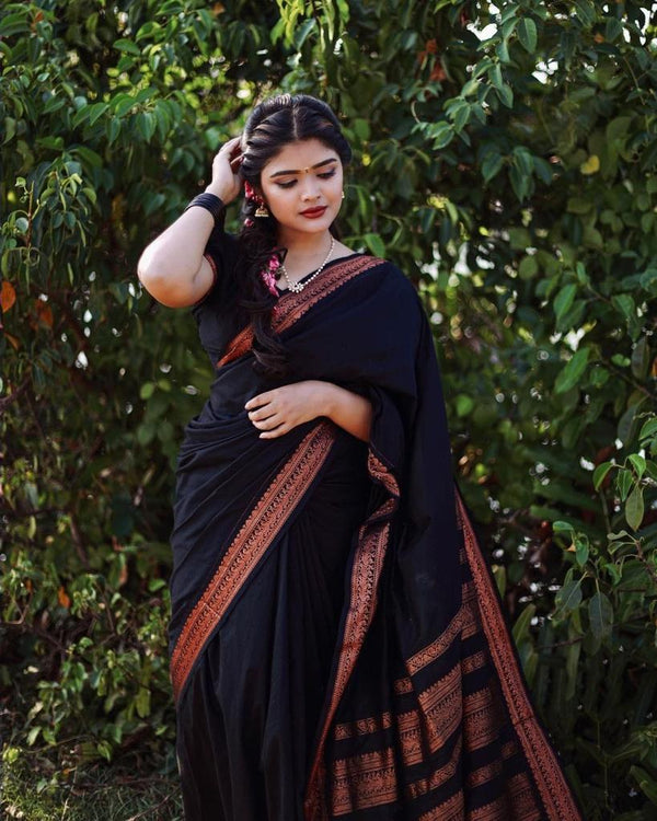 Black Jacquard Silk Saree | Festive & Party Wear