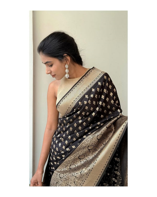 Black Jacquard Silk Saree | Festive & Party Wear