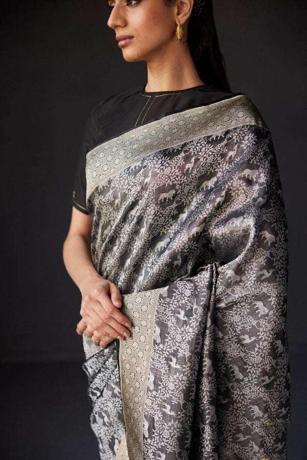 Black Jacquard Silk Saree | Festive & Party Wear