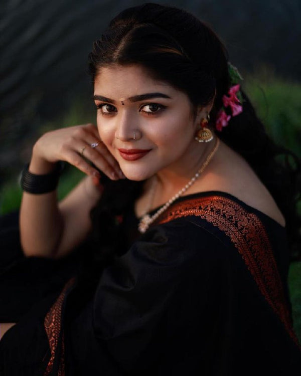 Black Jacquard Silk Saree | Festive & Party Wear