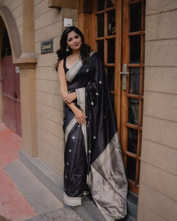Black Jacquard Silk Saree | Rich Zari Border Saree