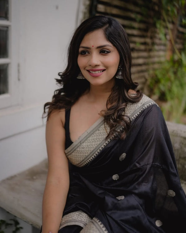 Black Jacquard Silk Saree | Rich Zari Border Saree