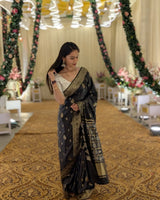 Black Jacquard Silk Saree | Traditional Wedding Wear