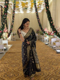 Black Jacquard Silk Saree | Traditional Wedding Wear
