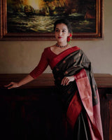Black Jacquard Silk Saree | Traditional Wedding Wear