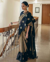 Black Jacquard Silk Saree | Traditional Wedding Wear