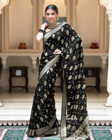 Black Jacquard Silk Saree | Traditional Wedding Wear