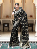 Black Jacquard Silk Saree | Traditional Wedding Wear
