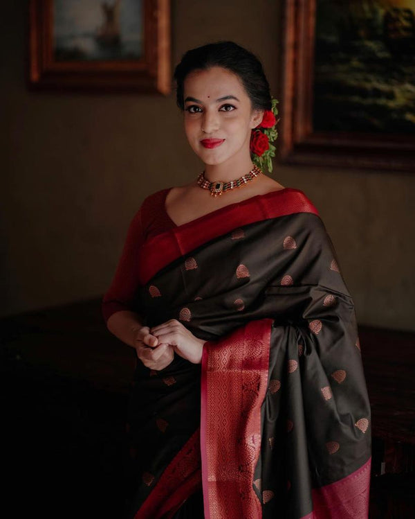 Black Jacquard Silk Saree | Traditional Wedding Wear
