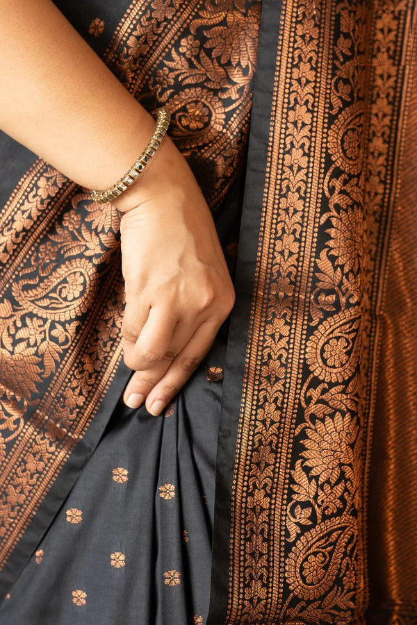 Black Jacquard Silk Saree | Wedding & Festive Wear